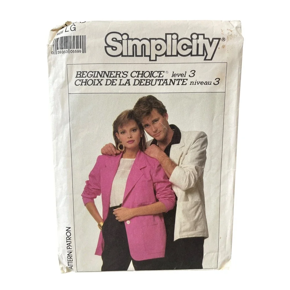 Simplicity 8666 Jacket Misses Mens Teen Boys Large 1980s Loose Blazer
